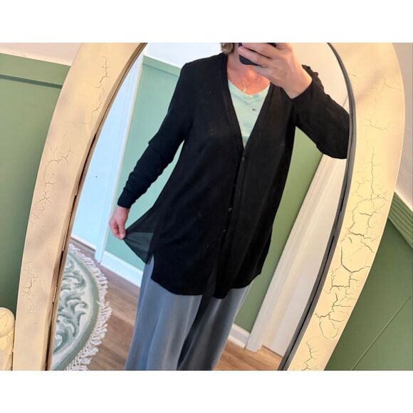 NIC ZOE Black Sheer Silk Blend Button Front Long Cardigan Size M - Picture 9 of 9